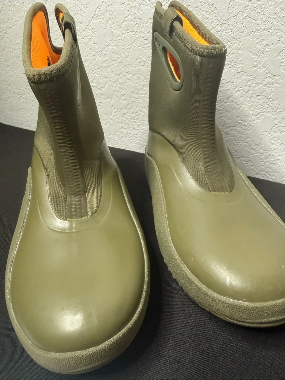 Jordan Kids Olive Green Slip-On Rain Boots with Orange Accent size 12c
